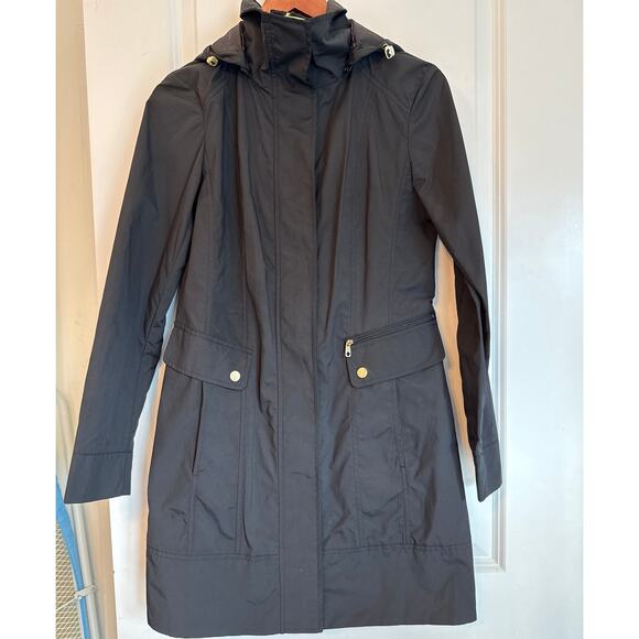 Cole Haan Packable Hooded Rain Coat Jacket Black XS Travel Bag - Picture 2 of 8